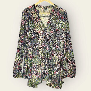 VTG Sno Skins Burnout Lagenlook Boho Tunic Top Women L Asymmetric Artsy USA Made